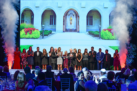 Members of the Fisher community stand together for the launch of the Fisher Forward campaign.