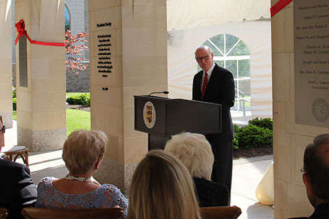 President Gerard Rooney addresses a gathering of donors being inducted into The Presidents Society